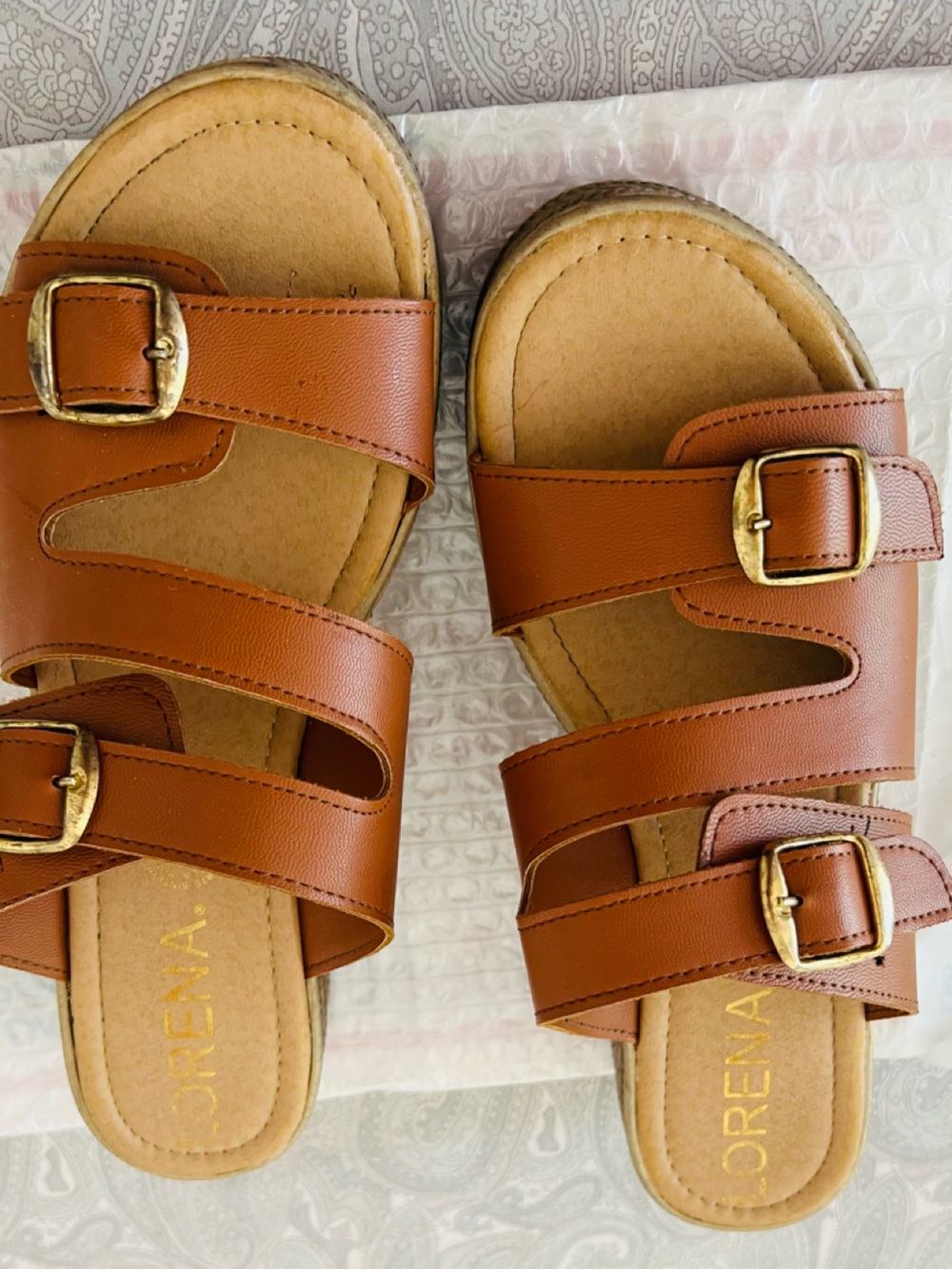 Lorena Brown Triple-Buckle Slide  women’s Sandals size 6